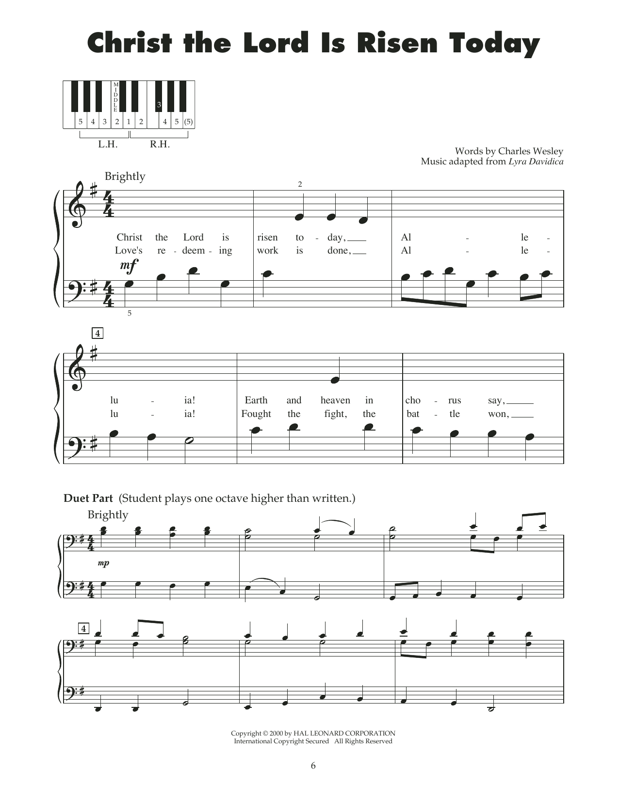 Charles Wesley Christ The Lord Is Risen Today (arr. Carol Klose) sheet music notes and chords arranged for 5-Finger Piano