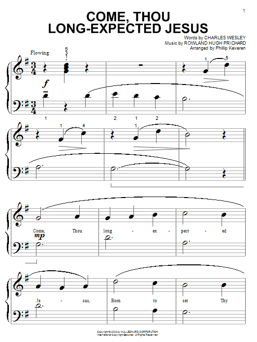 Charles Wesley Come, Thou Long-Expected Jesus (arr. Phillip Keveren) sheet music notes and chords arranged for Big Note Piano