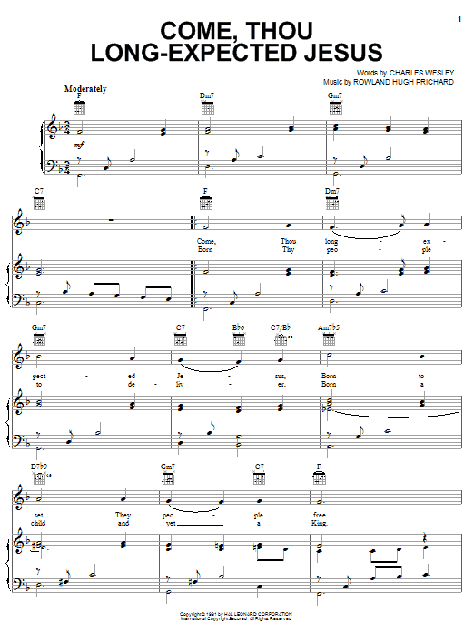 Charles Wesley Come, Thou Long-Expected Jesus sheet music notes and chords arranged for Piano Solo