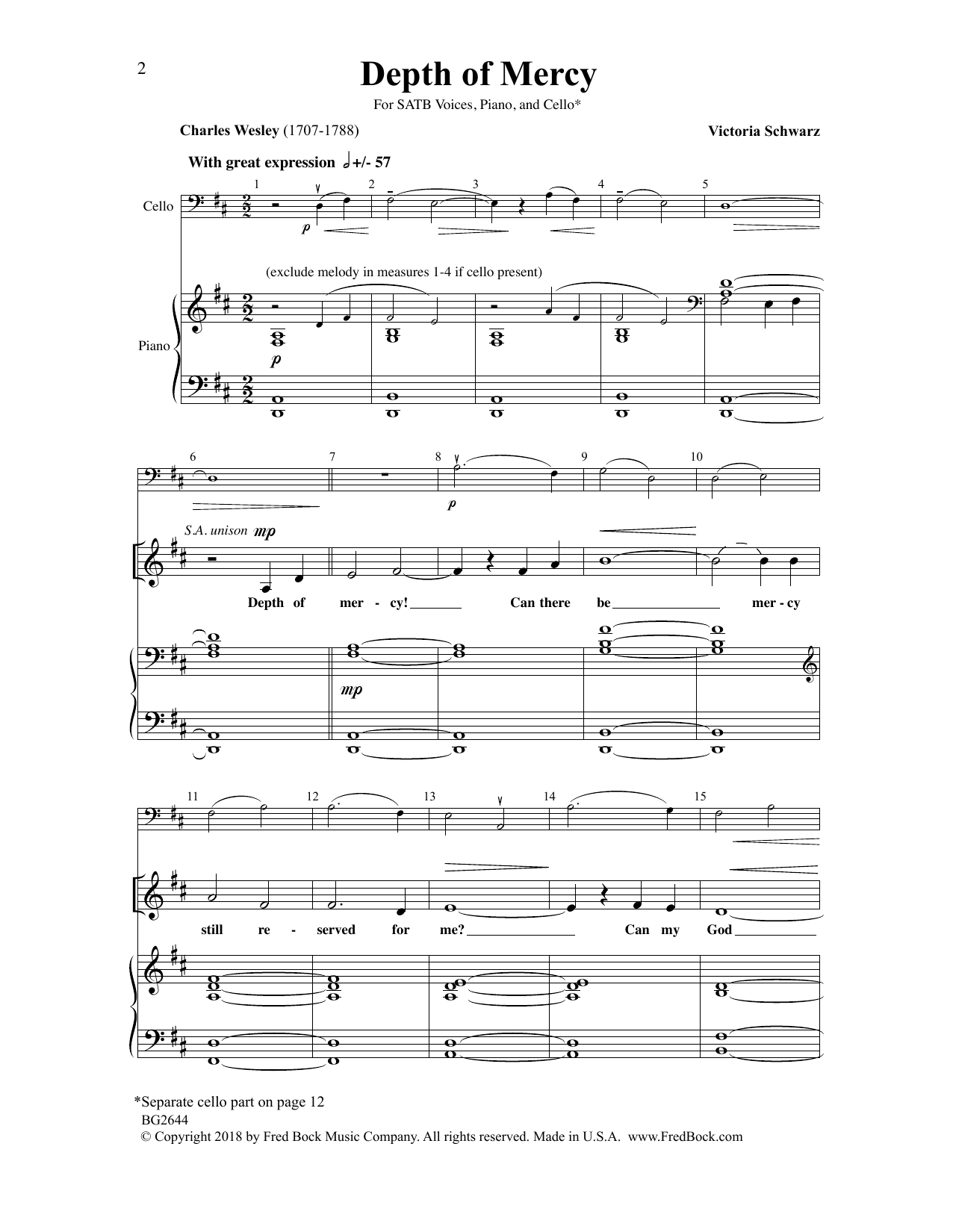 Charles Wesley Depth of Mercy sheet music notes and chords arranged for SATB Choir