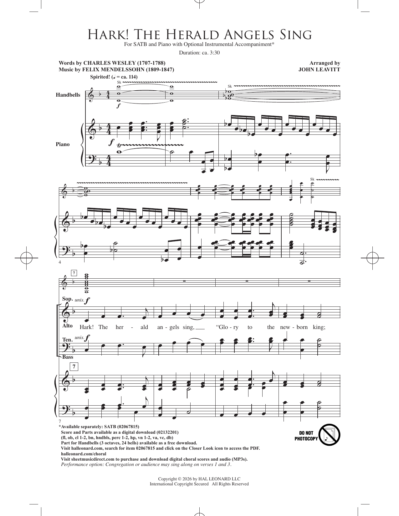 Charles Wesley Hark! The Herald Angels Sing (arr. John Leavitt) sheet music notes and chords arranged for SATB Choir
