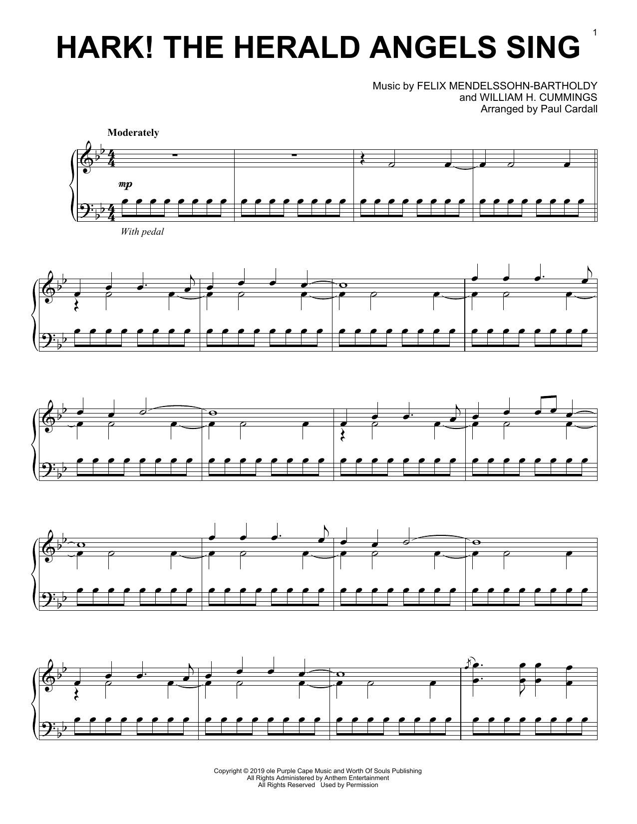 Charles Wesley Hark! The Herald Angels Sing (arr. Paul Cardall) sheet music notes and chords arranged for Piano Solo