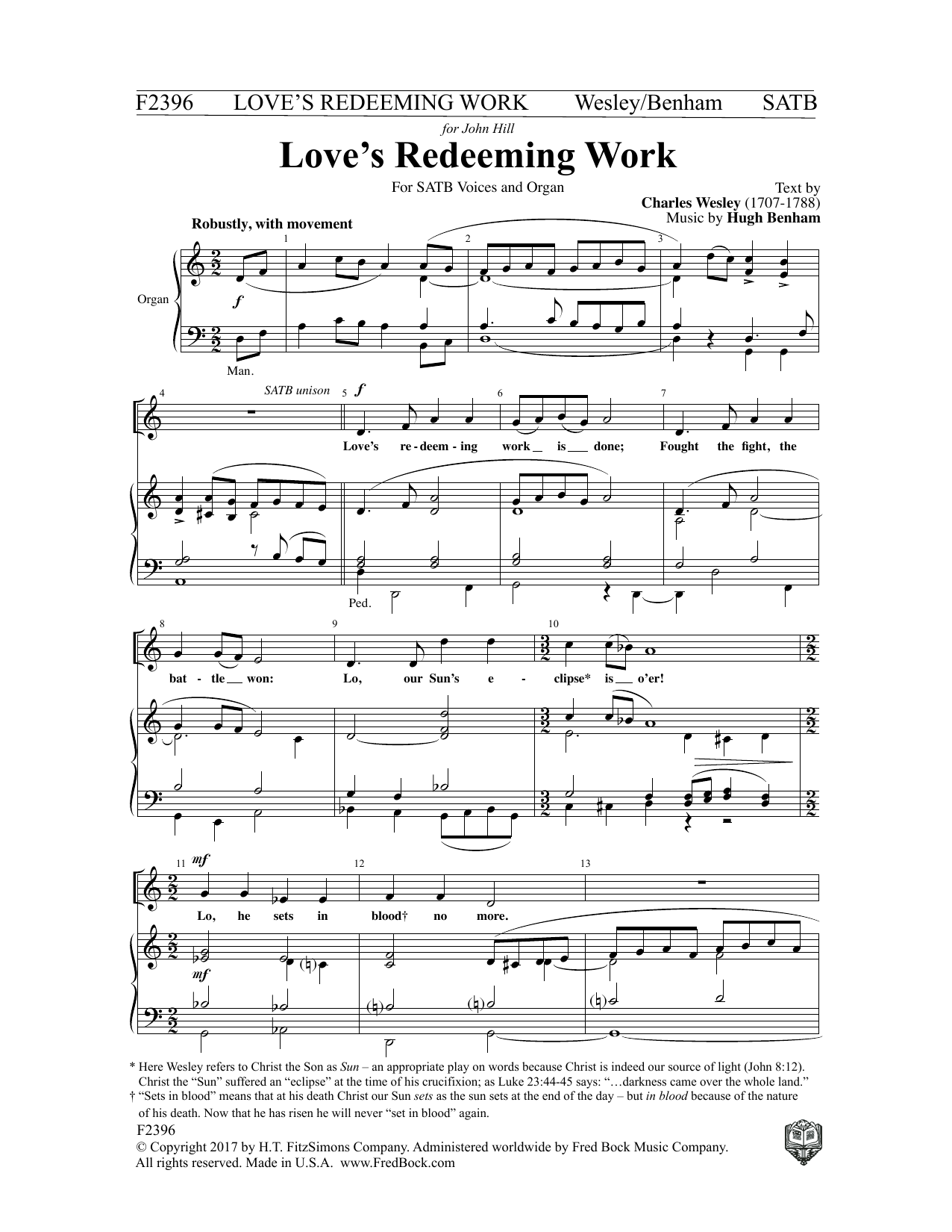 Charles Wesley Love's Redeeming Work sheet music notes and chords arranged for SATB Choir