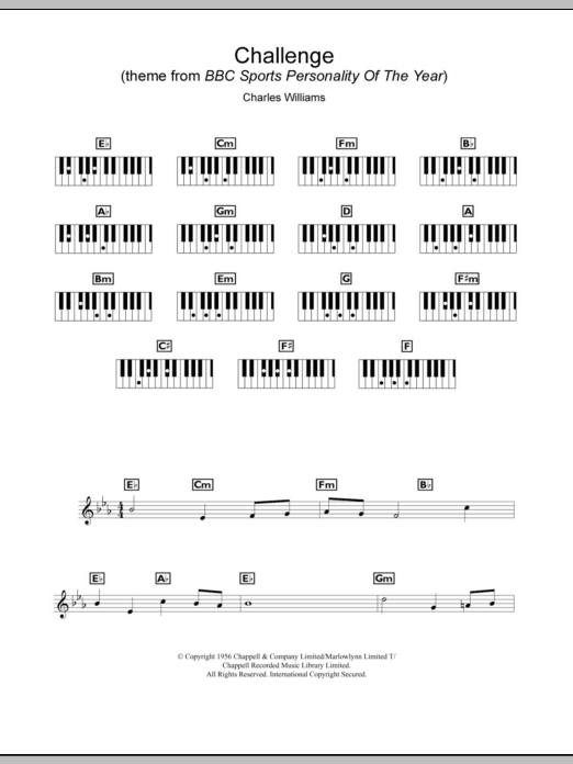 Charles Williams Challenge (Theme From BBC Sports Personality Of The Year) sheet music notes and chords arranged for Piano Chords/Lyrics