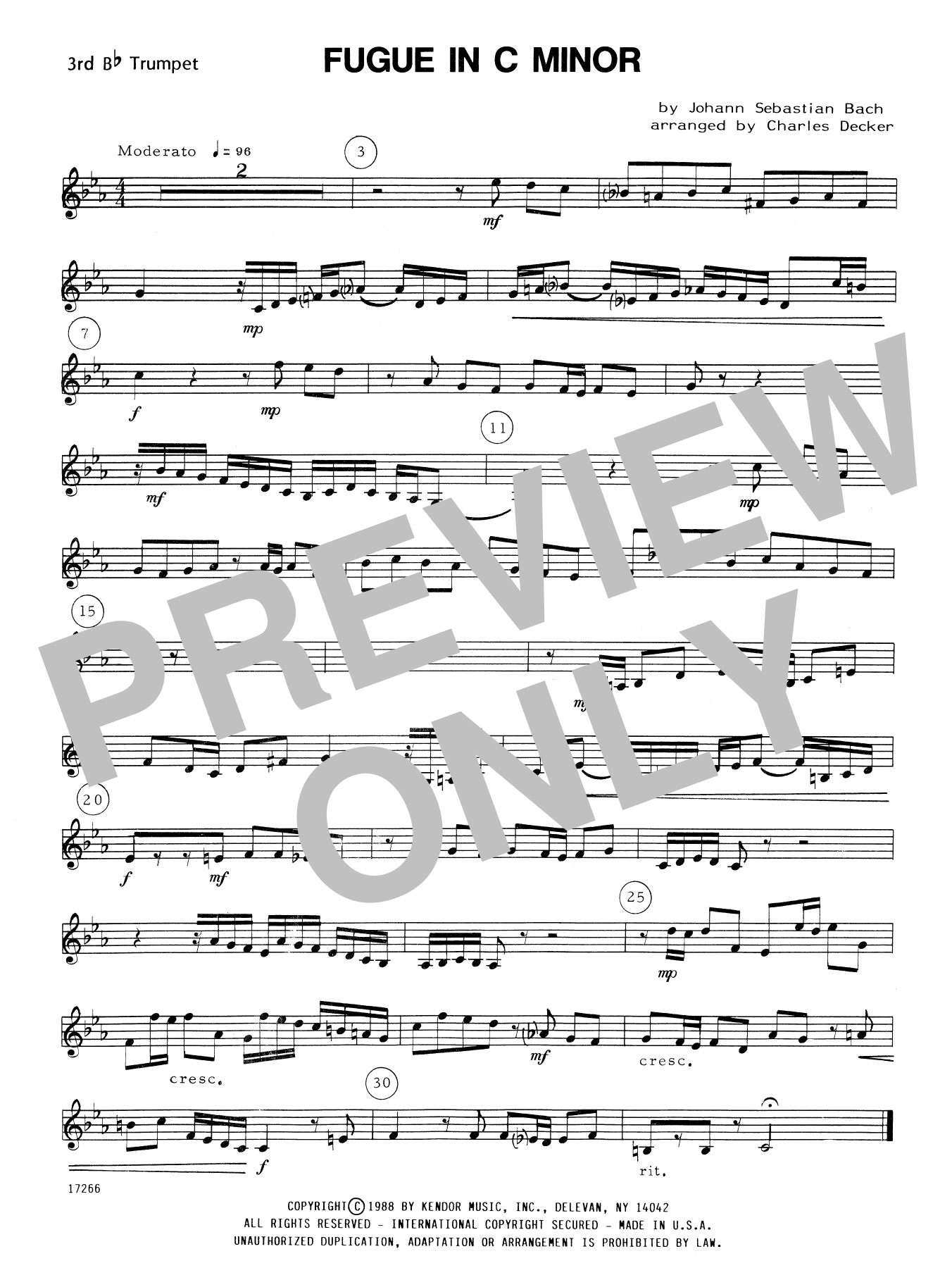 Charles Decker Fugue In C Minor - 3rd Bb Trumpet sheet music notes and chords. Download Printable PDF.