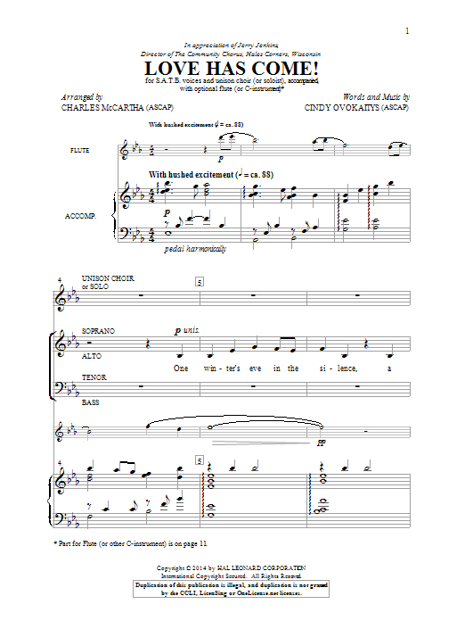 Charles McCartha Love Has Come! sheet music notes and chords arranged for SATB Choir