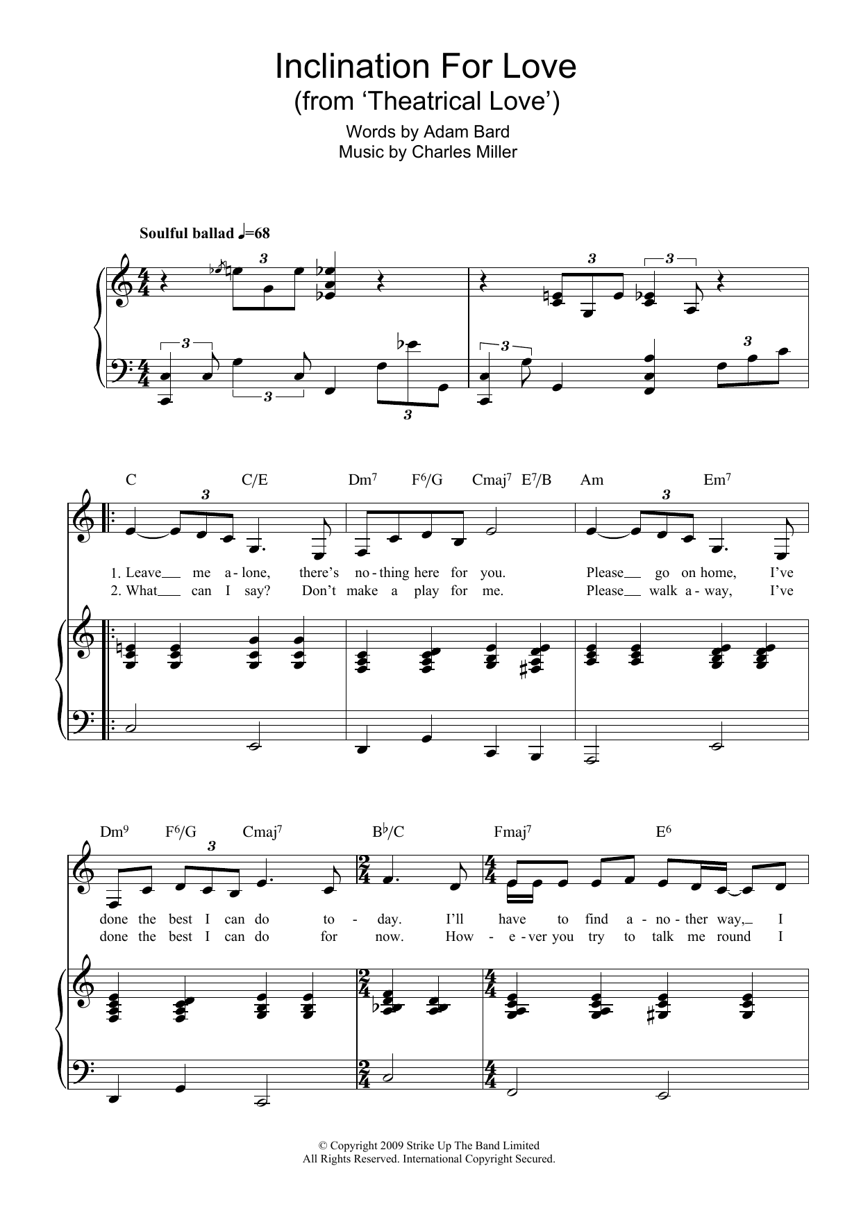 Charles Miller Inclination For Love (from Theatrical Love) sheet music notes and chords arranged for Piano & Vocal