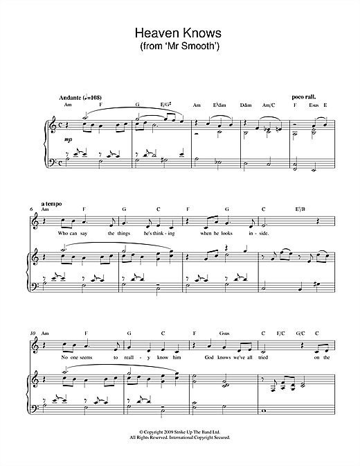 Charles Miller & Kevin Hammonds Heaven Knows (from Mr Smooth) sheet music notes and chords arranged for Piano & Vocal
