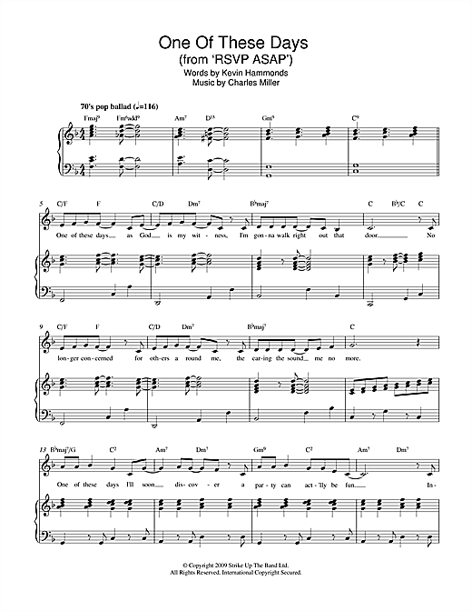 Charles Miller & Kevin Hammonds One Of These Days (from RSVP ASAP) sheet music notes and chords arranged for Piano & Vocal