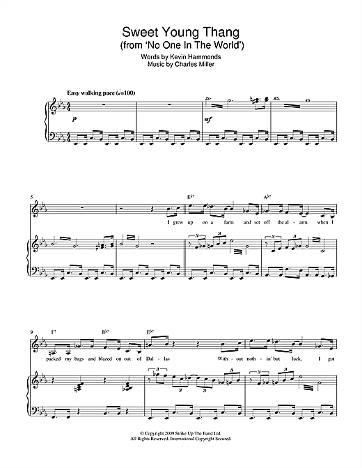 Charles Miller & Kevin Hammonds Sweet Young Thang (from No One In The World) sheet music notes and chords arranged for Piano & Vocal