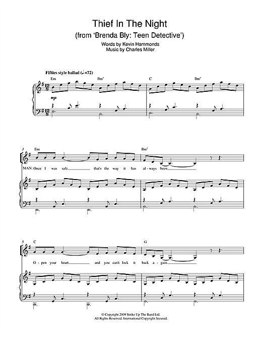 Charles Miller & Kevin Hammonds Thief In The Night (from Brenda Bly: Teen Detective) sheet music notes and chords arranged for Piano & Vocal