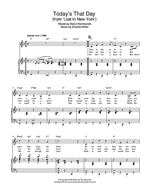 Charles Miller & Kevin Hammonds Today's That Day (from Lost In New York) sheet music notes and chords arranged for Piano & Vocal