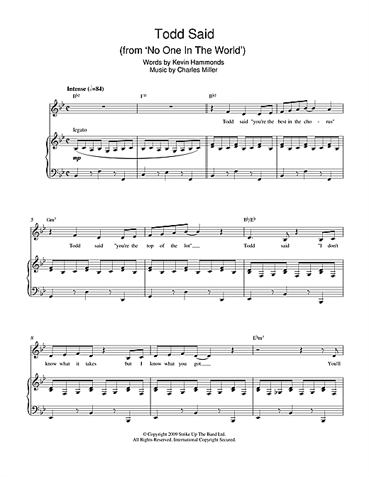 Charles Miller & Kevin Hammonds Todd Said (from No One In The World) sheet music notes and chords arranged for Piano & Vocal