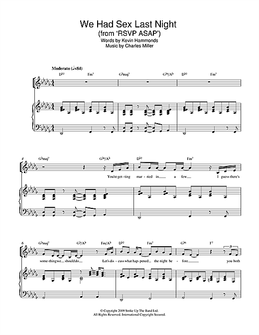 Charles Miller & Kevin Hammonds We Had Sex Last Night (from RSVP ASAP) sheet music notes and chords arranged for Piano & Vocal