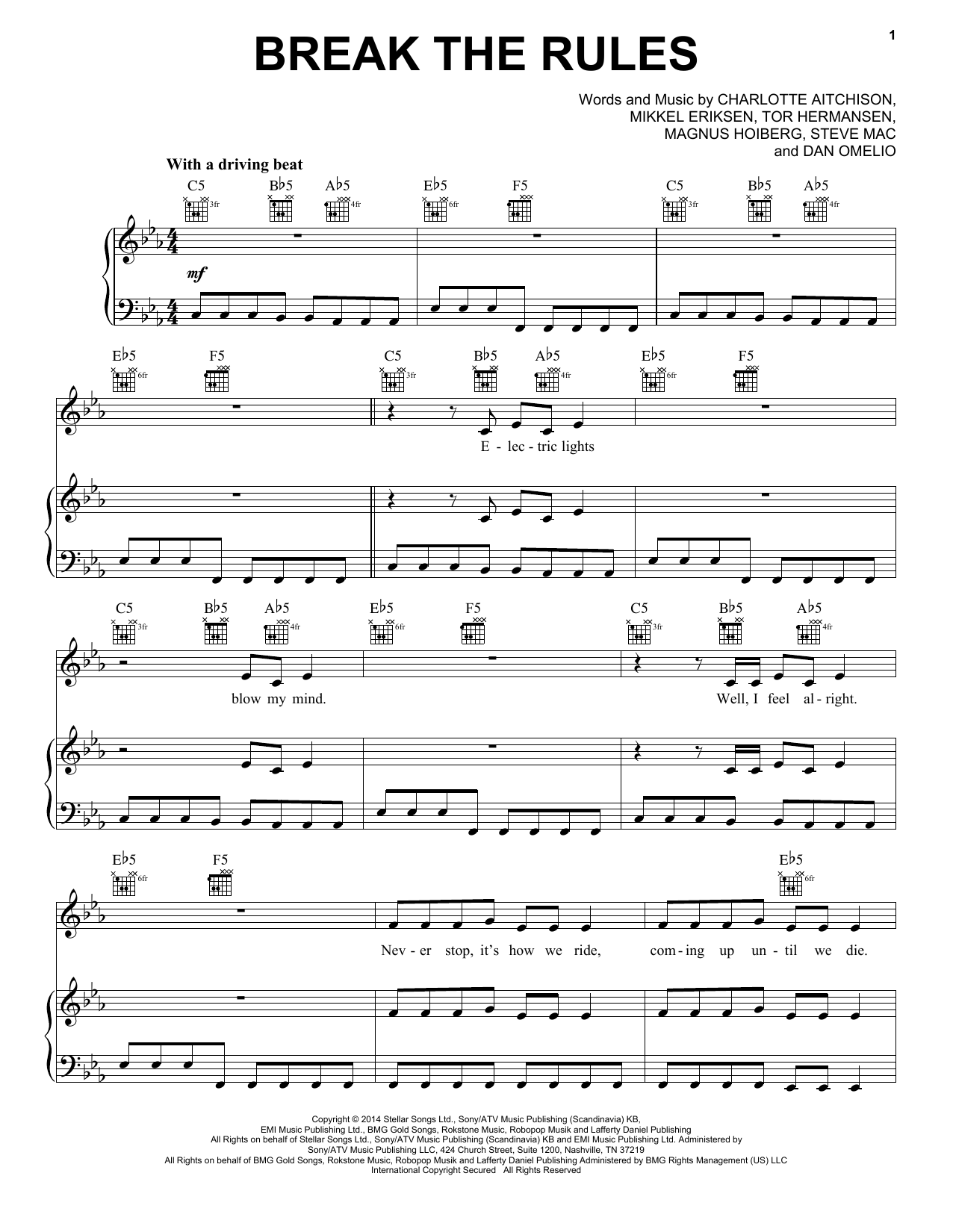 Charli XCX Break The Rules sheet music notes and chords arranged for Piano, Vocal & Guitar Chords (Right-Hand Melody)