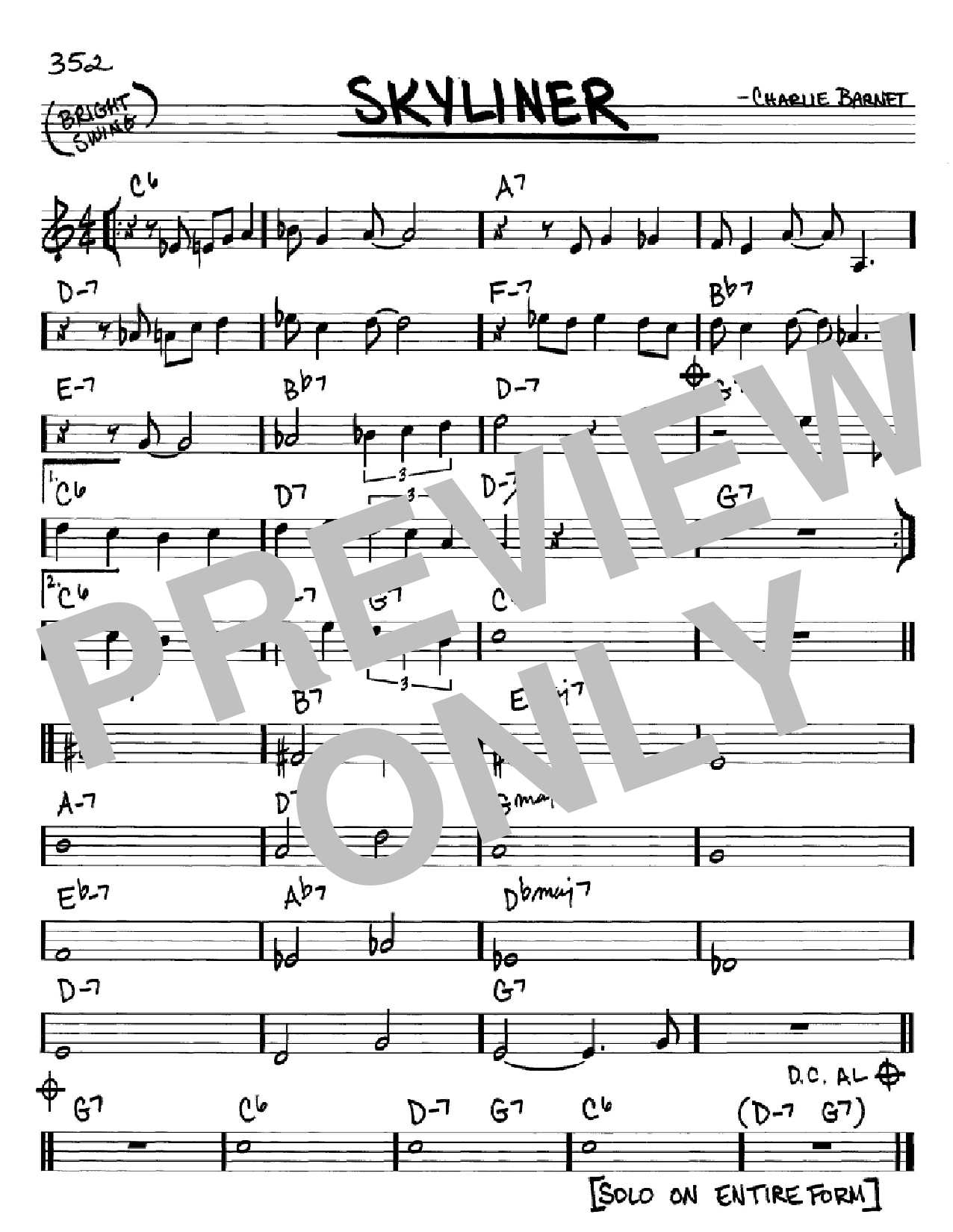 Charlie Barnet Skyliner sheet music notes and chords arranged for Real Book – Melody, Lyrics & Chords