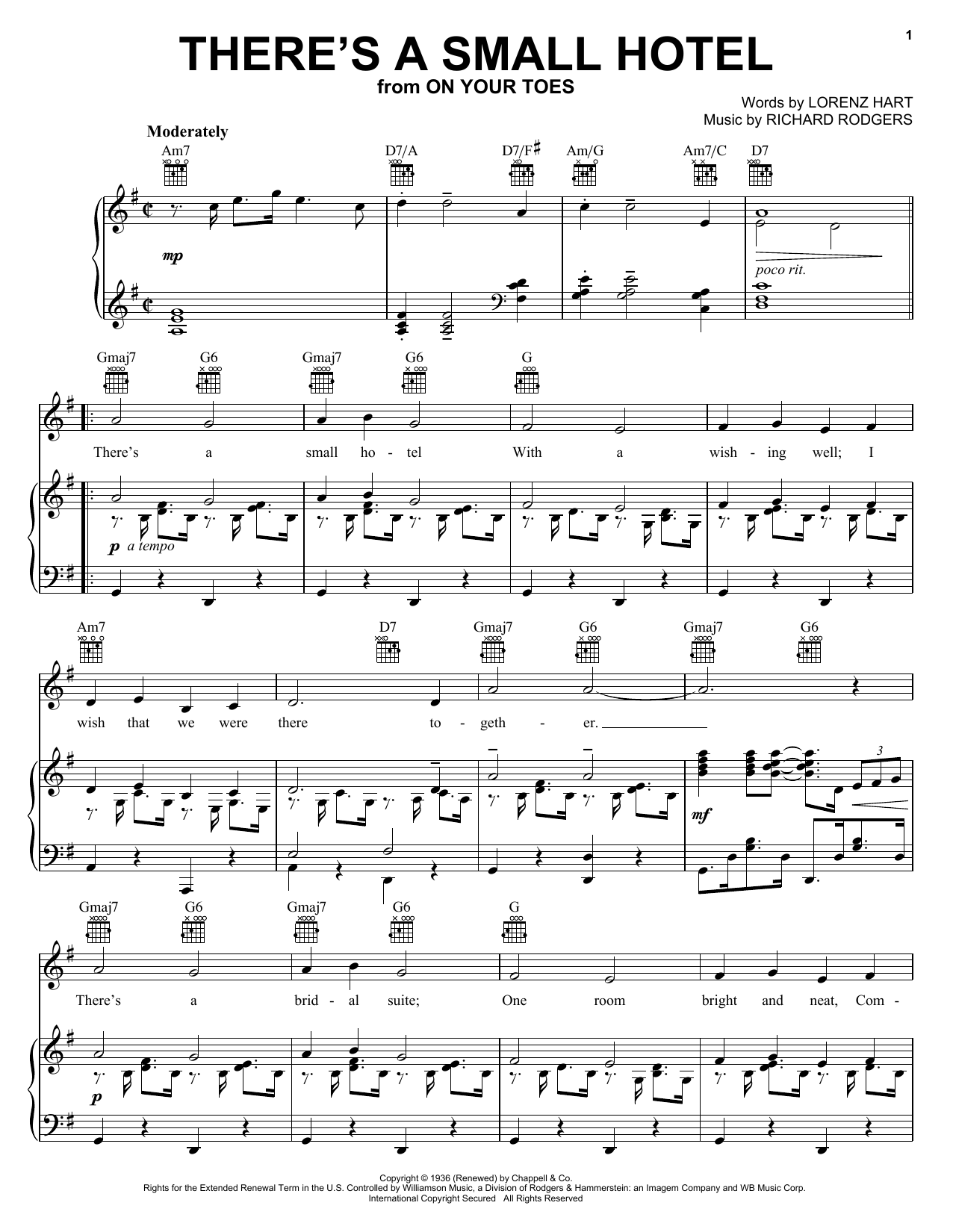 Charlie Byrd There's A Small Hotel sheet music notes and chords arranged for Piano, Vocal & Guitar Chords (Right-Hand Melody)
