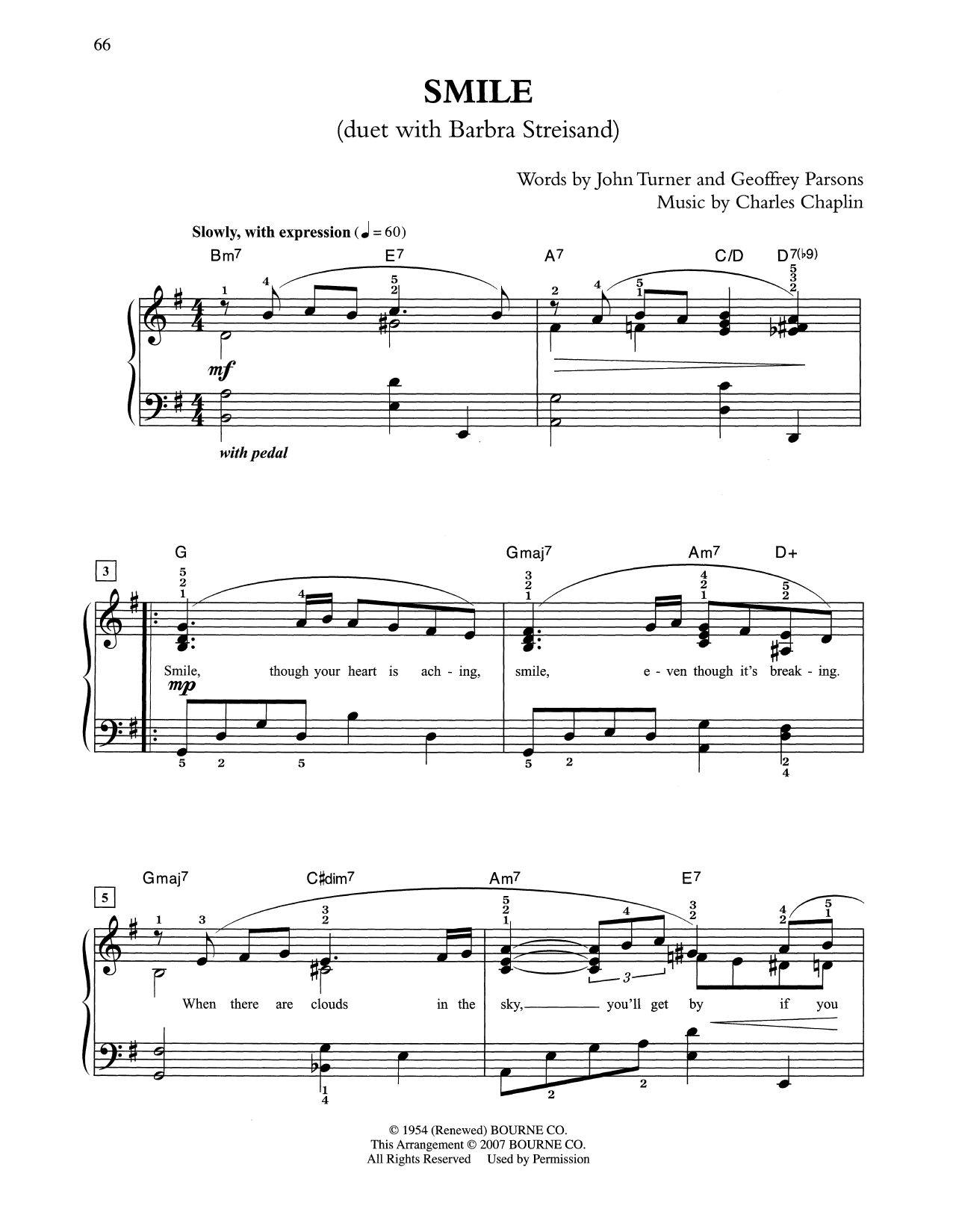 Charlie Chaplin Smile sheet music notes and chords arranged for Easy Piano