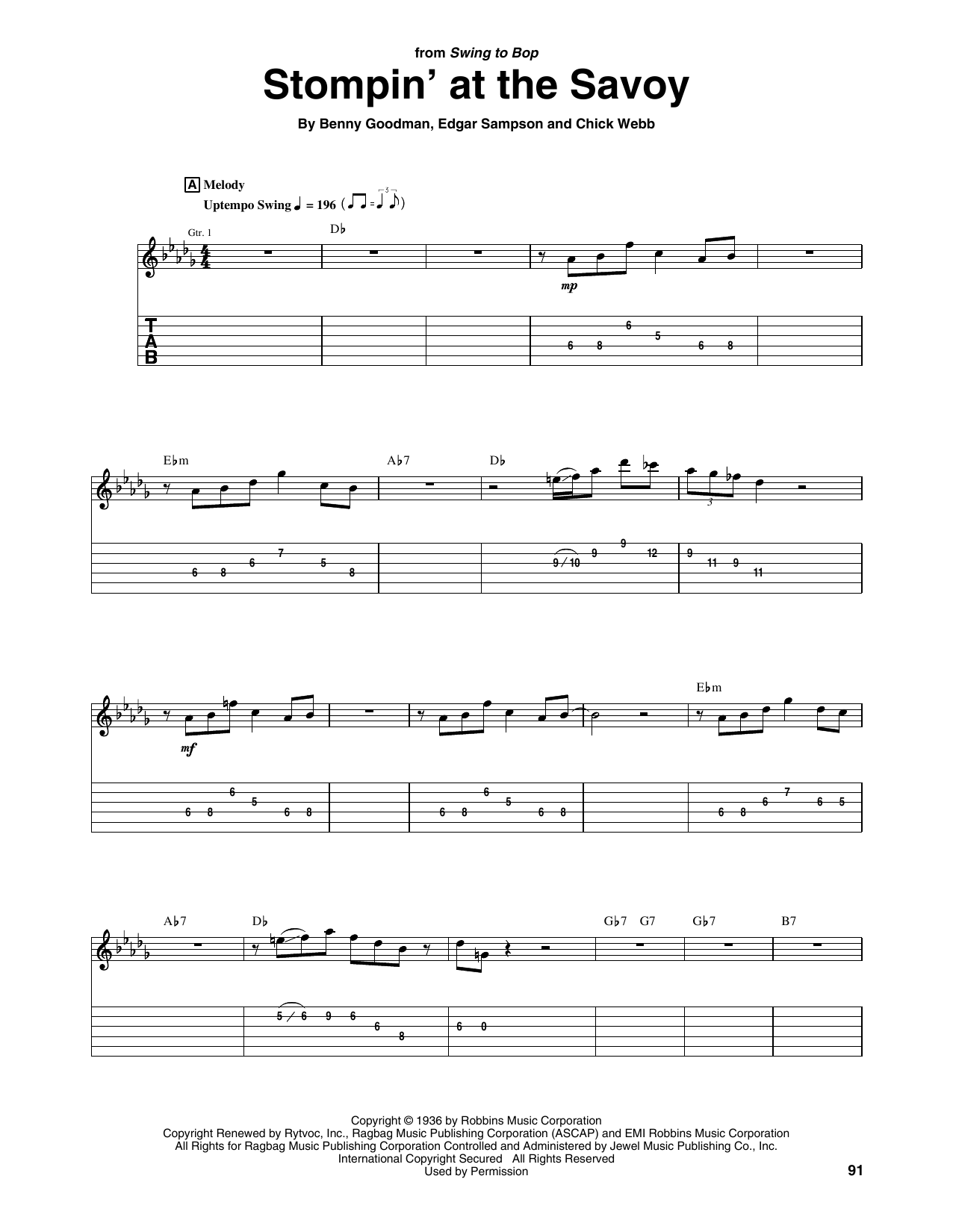 Charlie Christian Stompin' At The Savoy sheet music notes and chords arranged for Guitar Tab