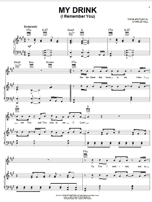 Charlie Hall My Drink (I Remember) sheet music notes and chords arranged for Piano, Vocal & Guitar Chords (Right-Hand Melody)