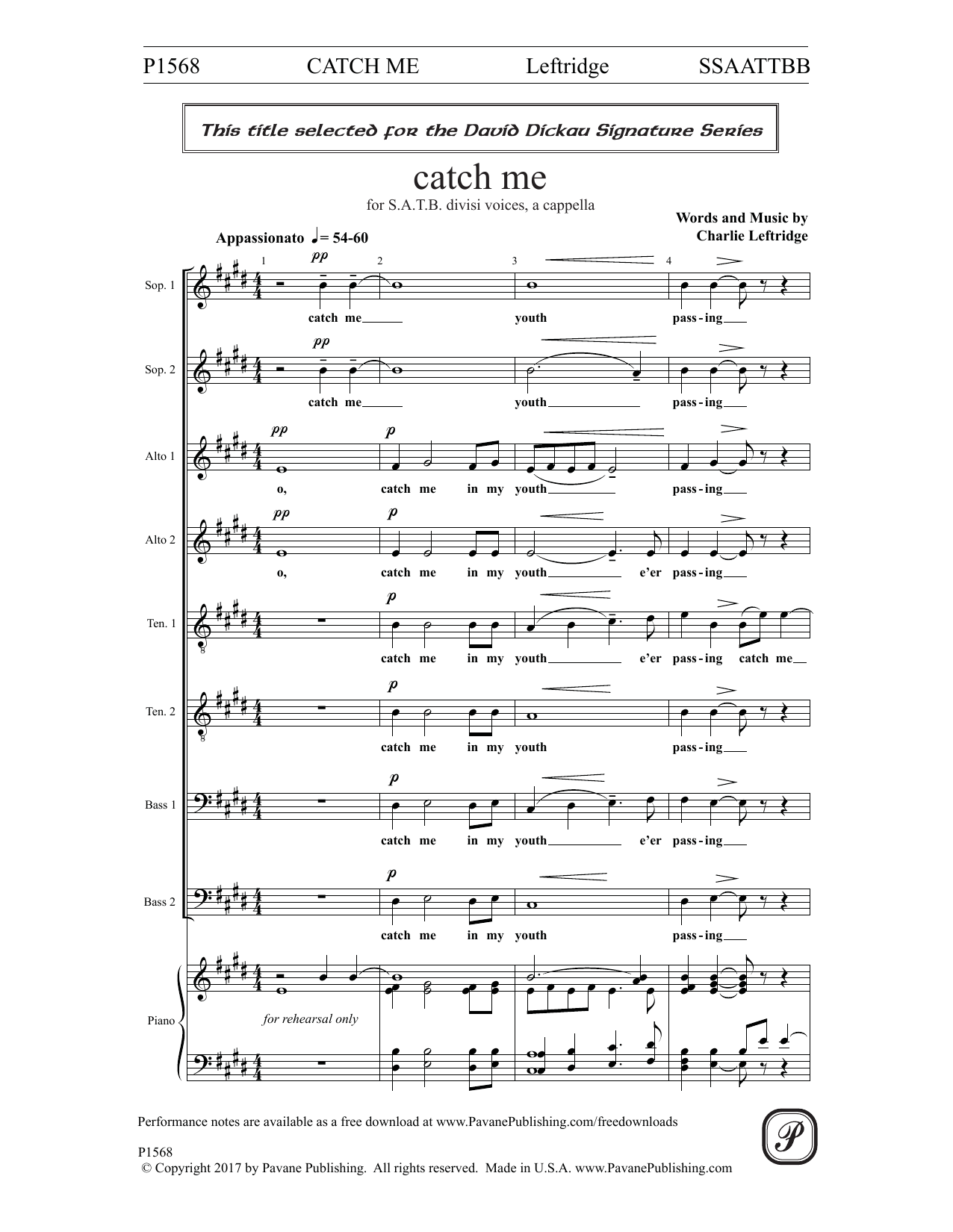 Charlie Leftridge Catch Me sheet music notes and chords arranged for SATB Choir