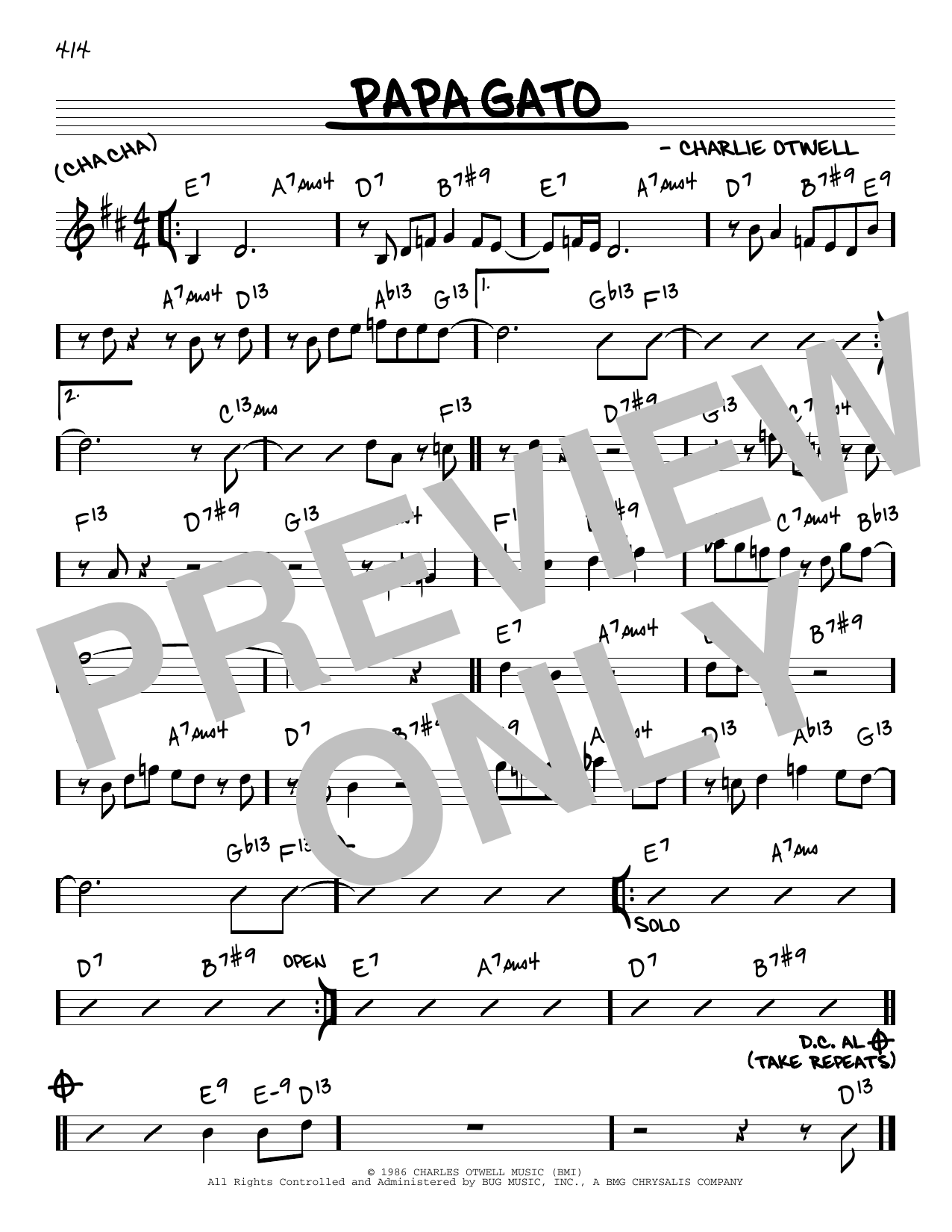 Charlie Otwell Papa Gato sheet music notes and chords arranged for Real Book – Melody & Chords