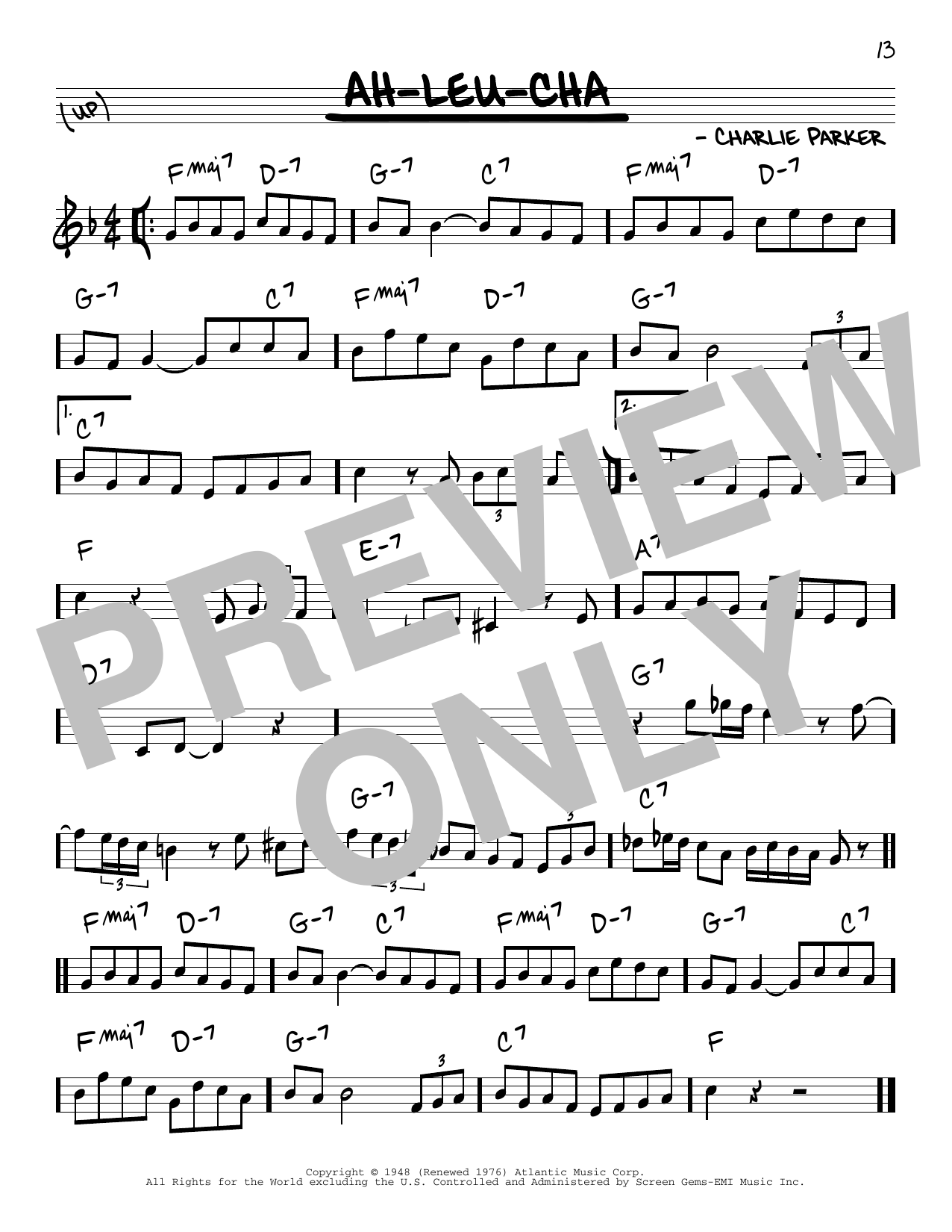 Charlie Parker Ah-Leu-Cha sheet music notes and chords arranged for Real Book – Melody & Chords