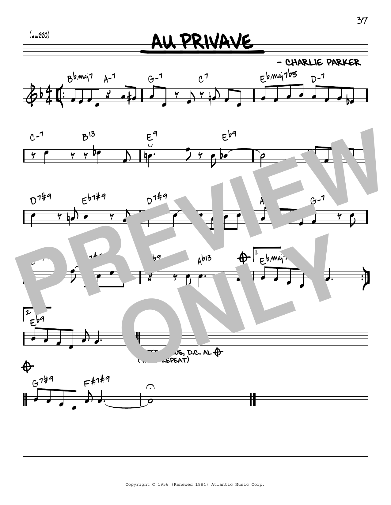 Charlie Parker Au Privave [Reharmonized version] (arr. Jack Grassel) sheet music notes and chords arranged for Real Book – Melody & Chords
