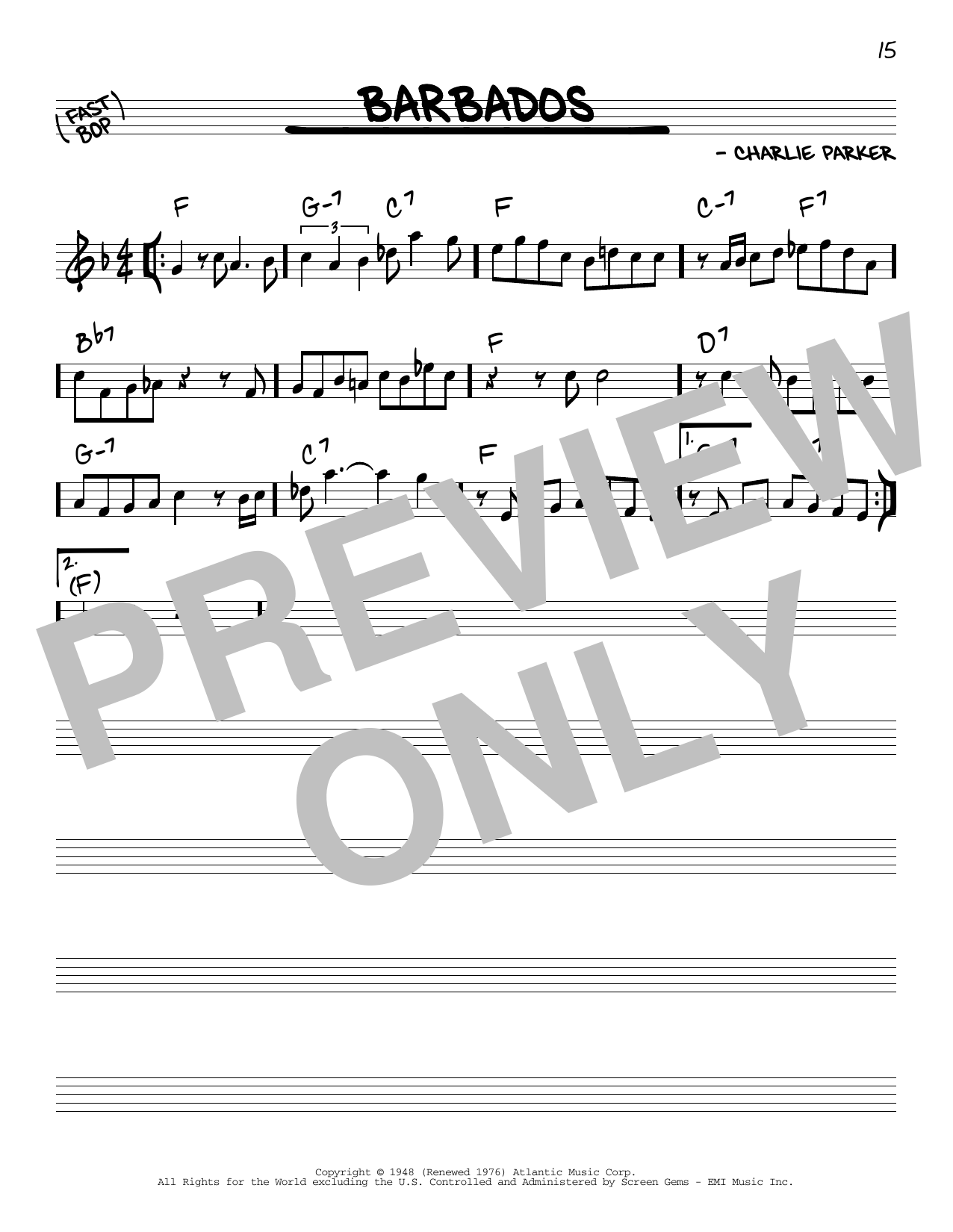 Charlie Parker Barbados sheet music notes and chords arranged for Transcribed Score