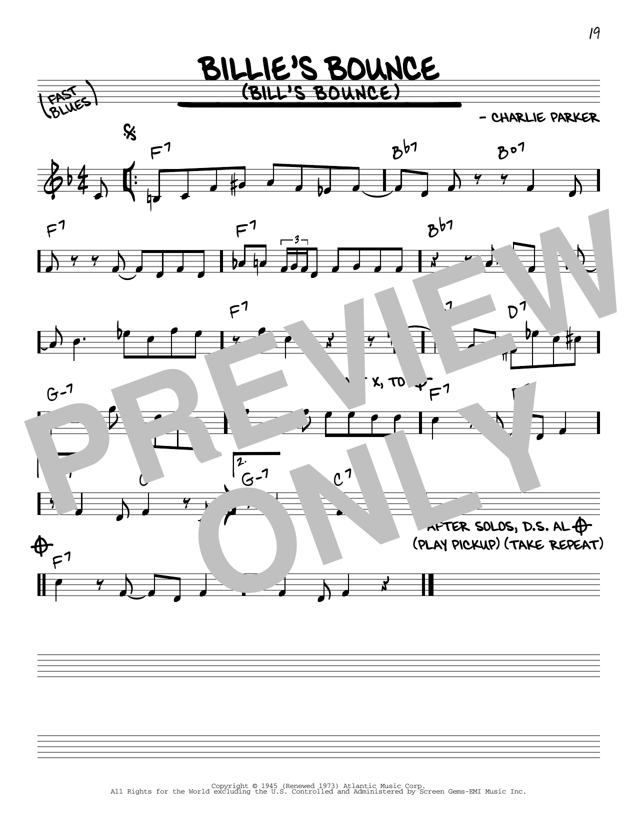 Charlie Parker Billie's Bounce (Bill's Bounce) sheet music notes and chords arranged for Transcribed Score