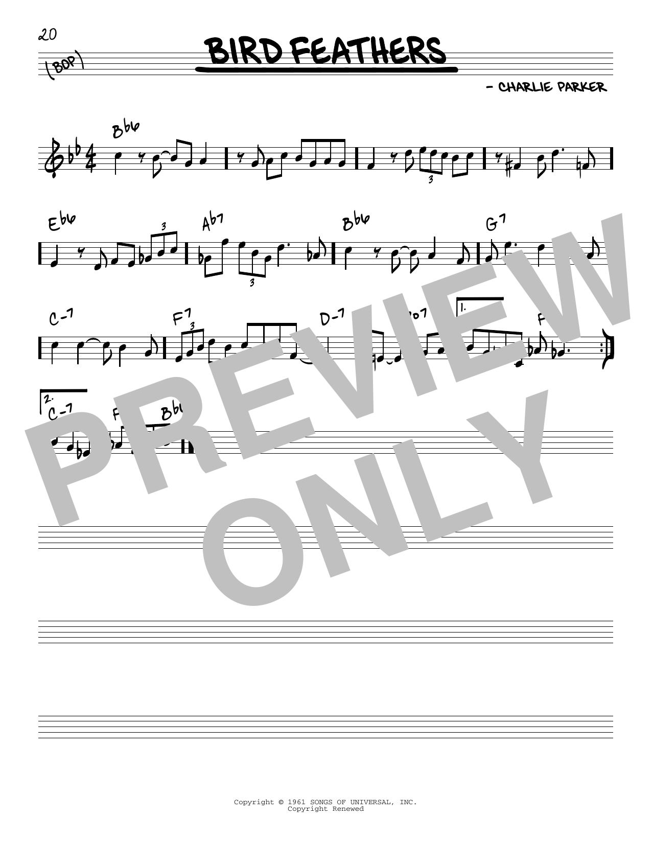 Charlie Parker Bird Feathers sheet music notes and chords arranged for Transcribed Score