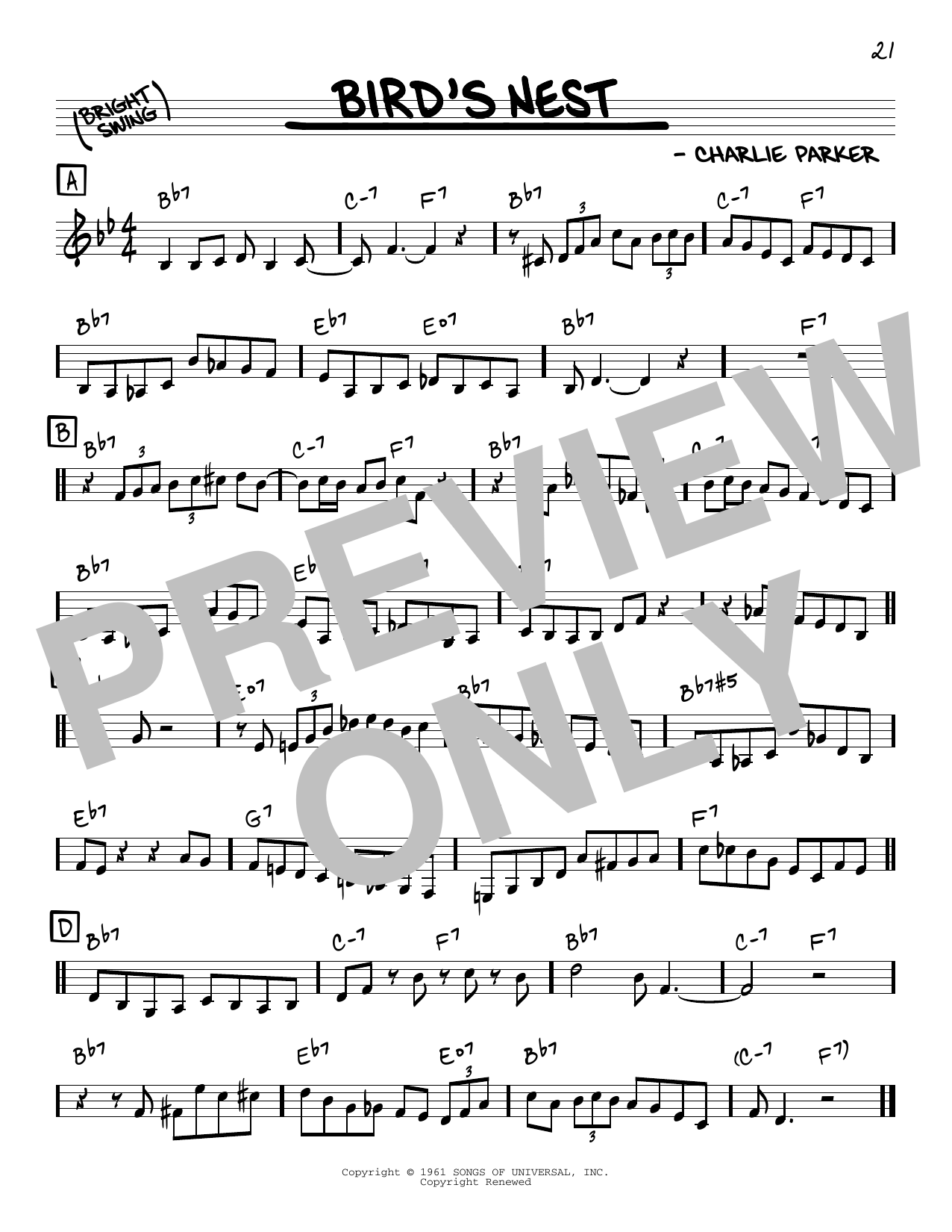 Charlie Parker Bird's Nest sheet music notes and chords arranged for Transcribed Score