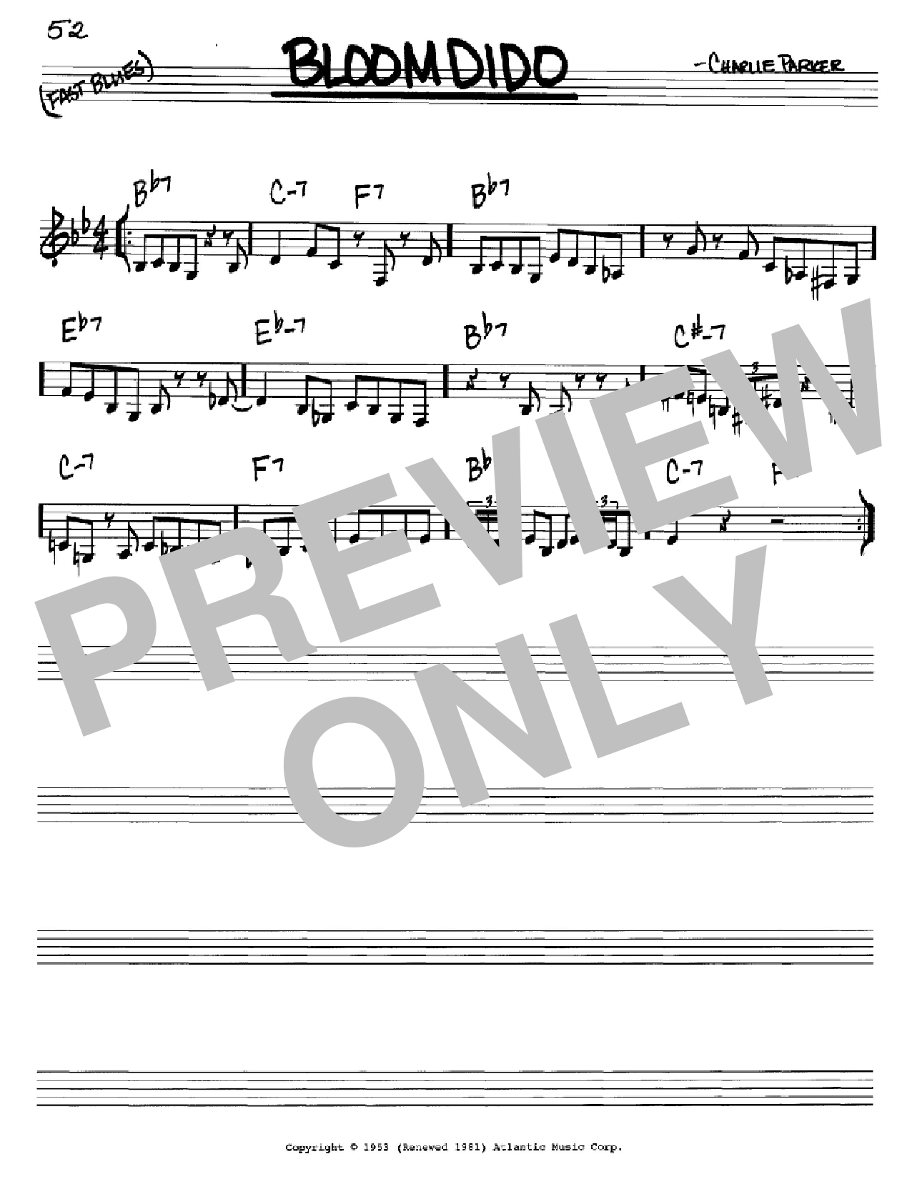 Charlie Parker Bloomdido sheet music notes and chords arranged for Real Book – Melody & Chords