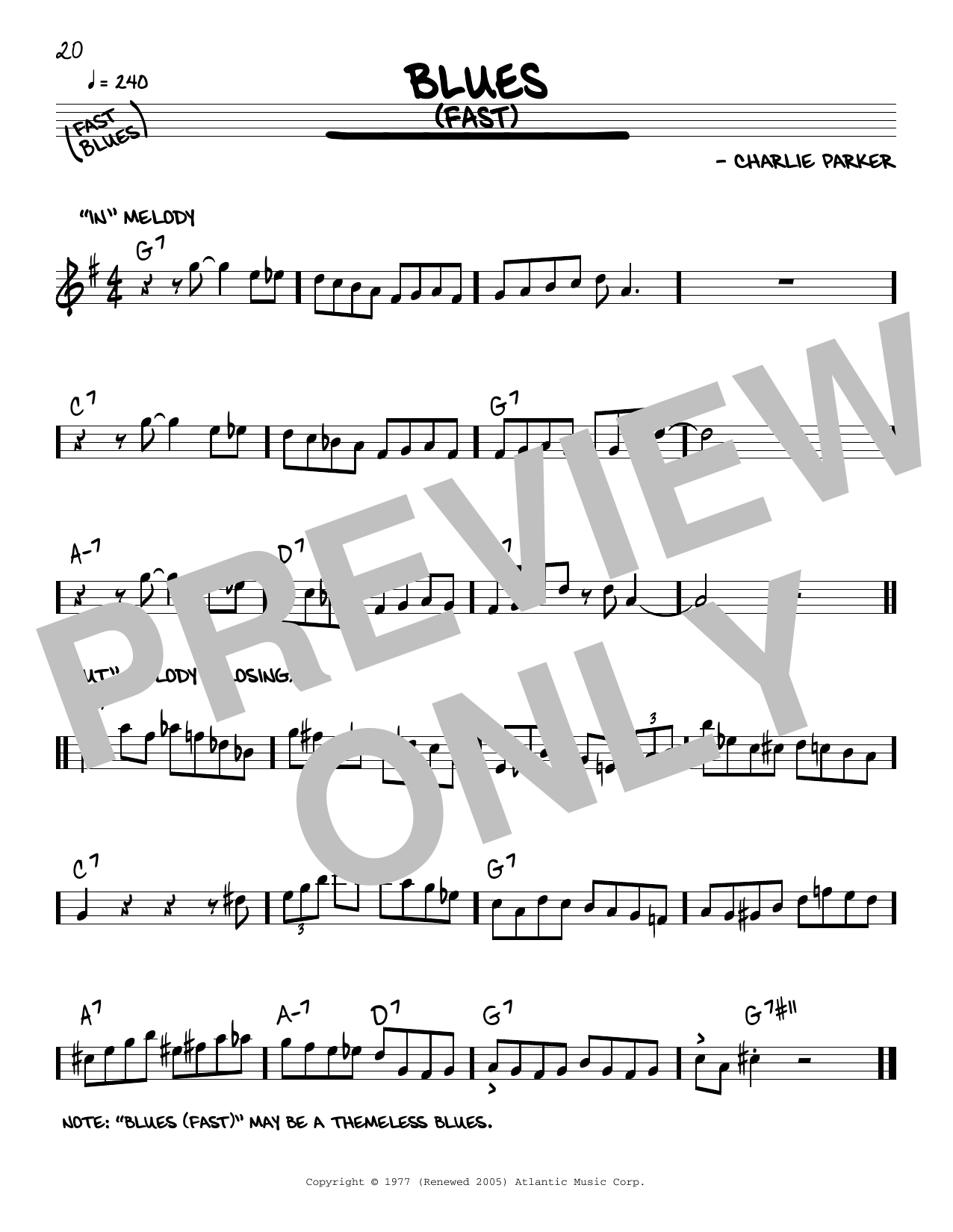 Charlie Parker Blues (Fast) sheet music notes and chords arranged for Real Book – Melody & Chords