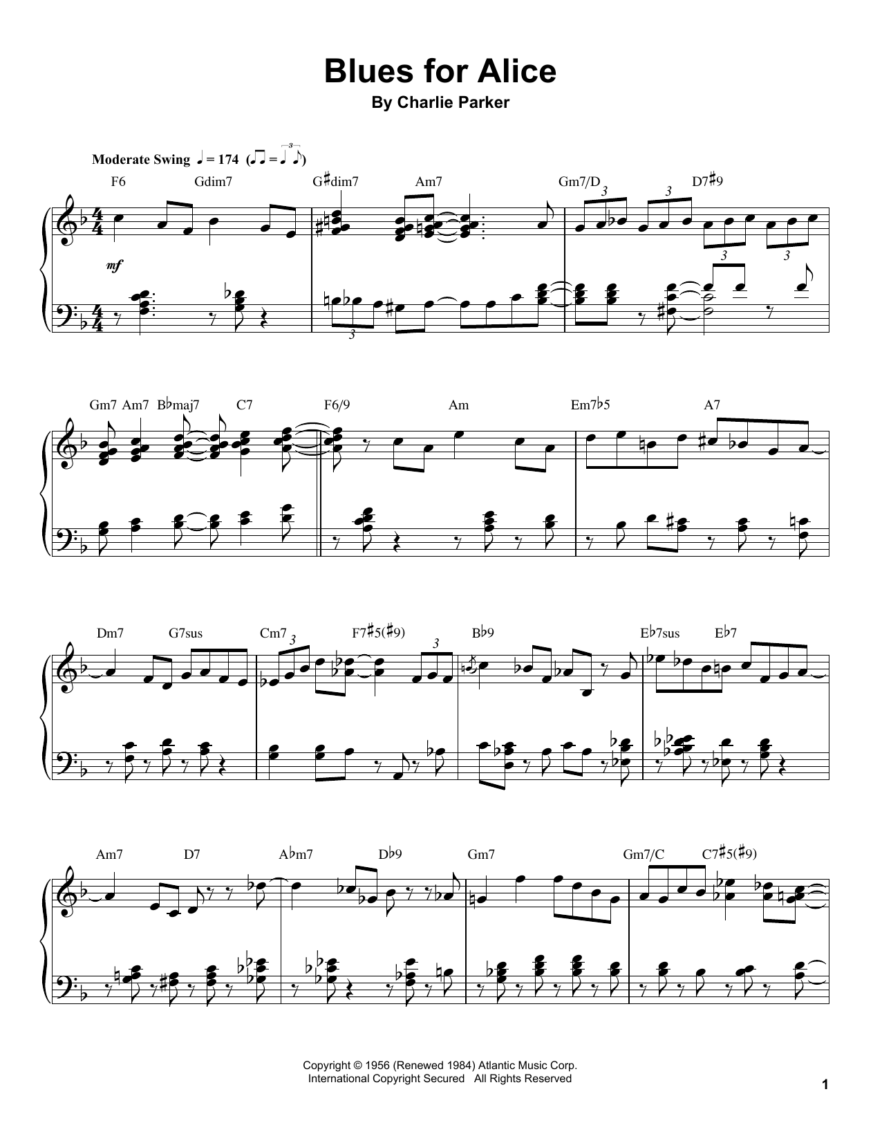 Charlie Parker Blues For Alice sheet music notes and chords arranged for Real Book – Melody & Chords