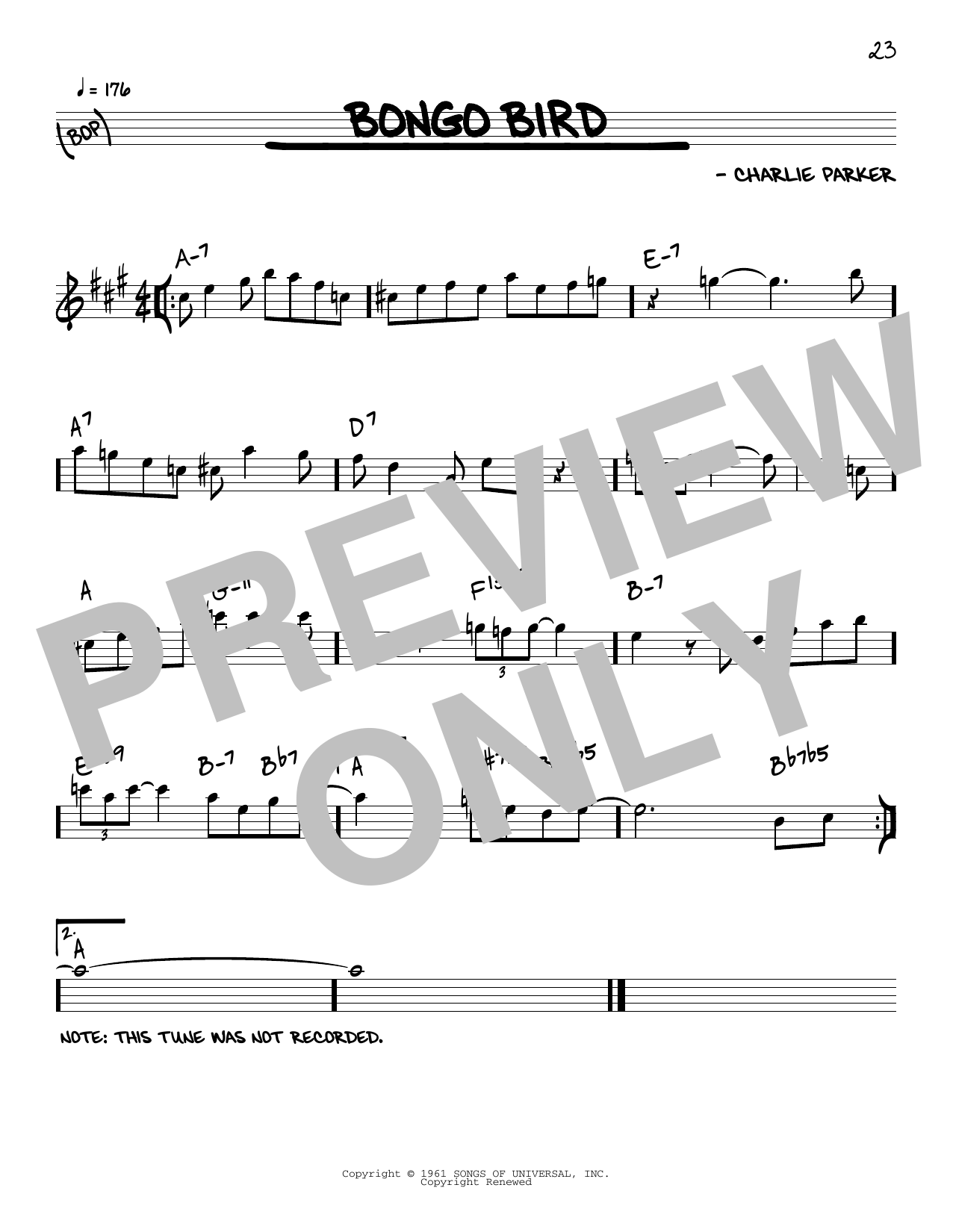 Charlie Parker Bongo Bird sheet music notes and chords arranged for Real Book – Melody & Chords