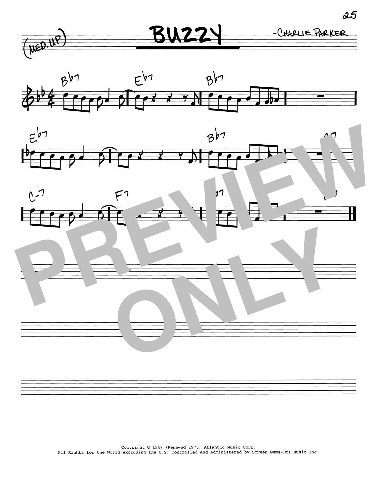 Charlie Parker Buzzy sheet music notes and chords arranged for Real Book – Melody & Chords – Eb Instruments