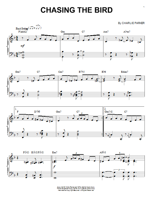 Charlie Parker Chasing The Bird (arr. Brent Edstrom) sheet music notes and chords arranged for Piano Solo