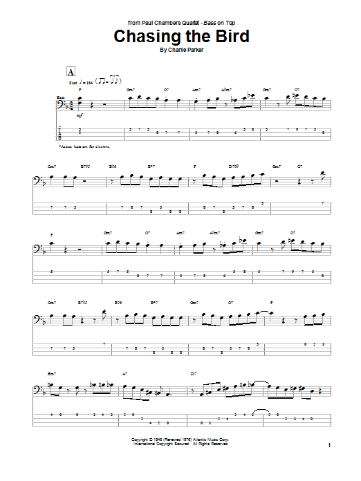 Charlie Parker Chasing The Bird sheet music notes and chords arranged for Bass Guitar Tab