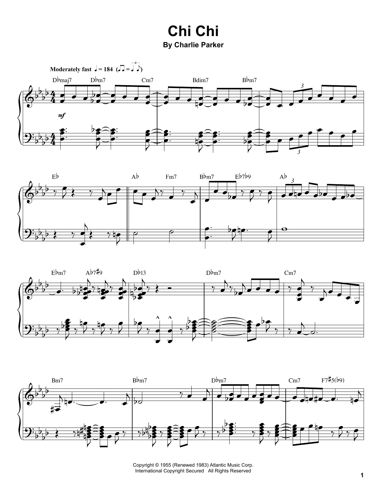 Charlie Parker Chi Chi sheet music notes and chords arranged for Transcribed Score