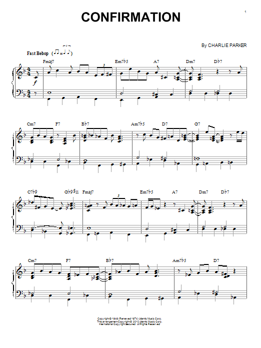Charlie Parker Confirmation (arr. Brent Edstrom) sheet music notes and chords arranged for Piano Solo