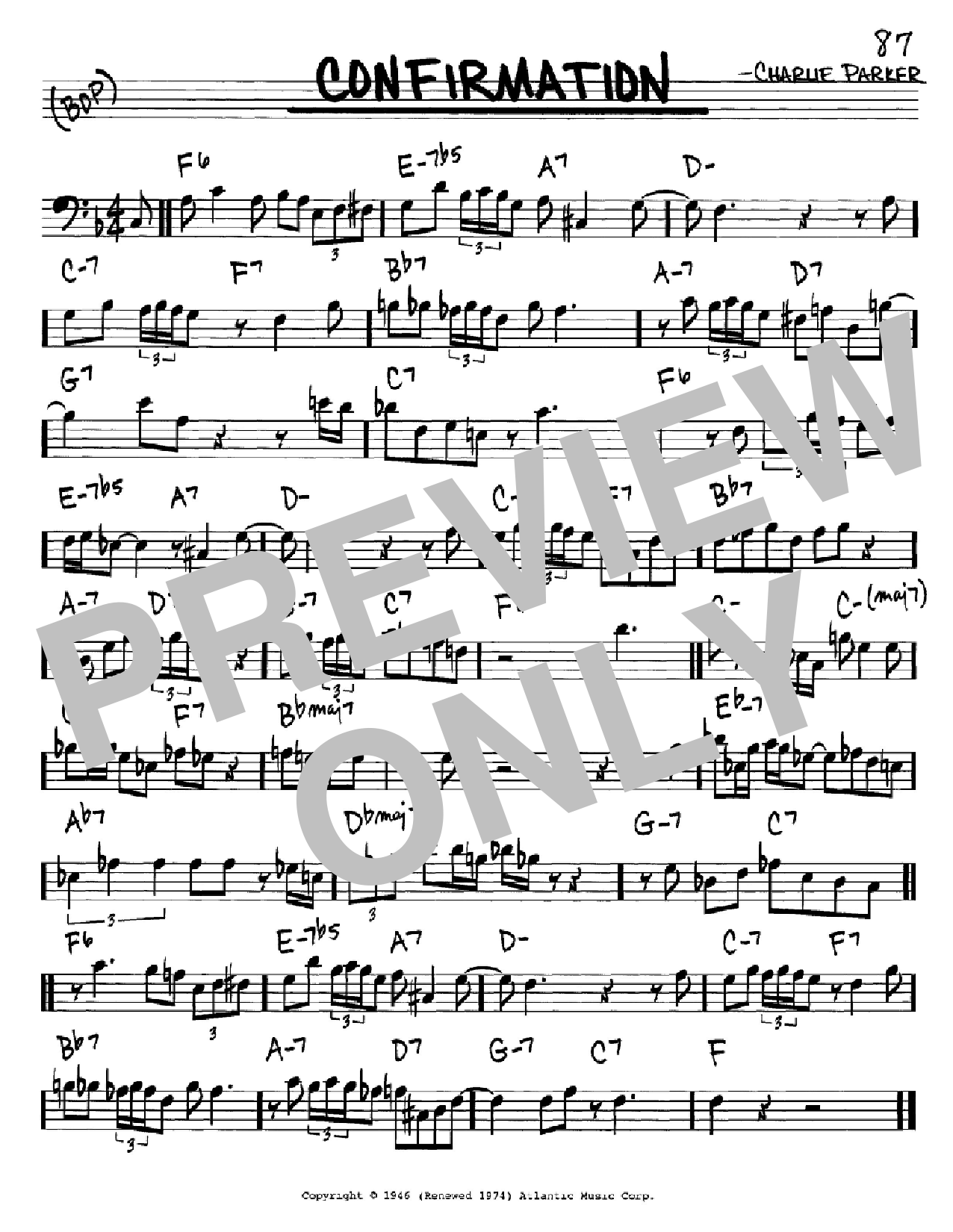 Charlie Parker Confirmation sheet music notes and chords arranged for Transcribed Score