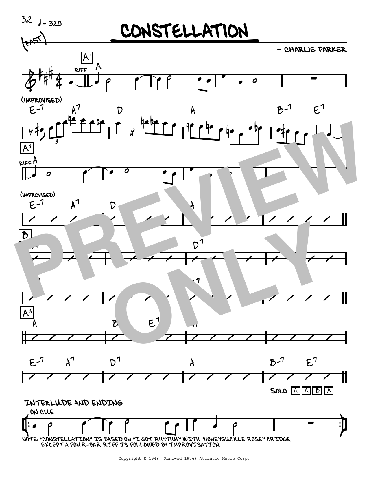 Charlie Parker Constellation sheet music notes and chords arranged for Real Book – Melody & Chords