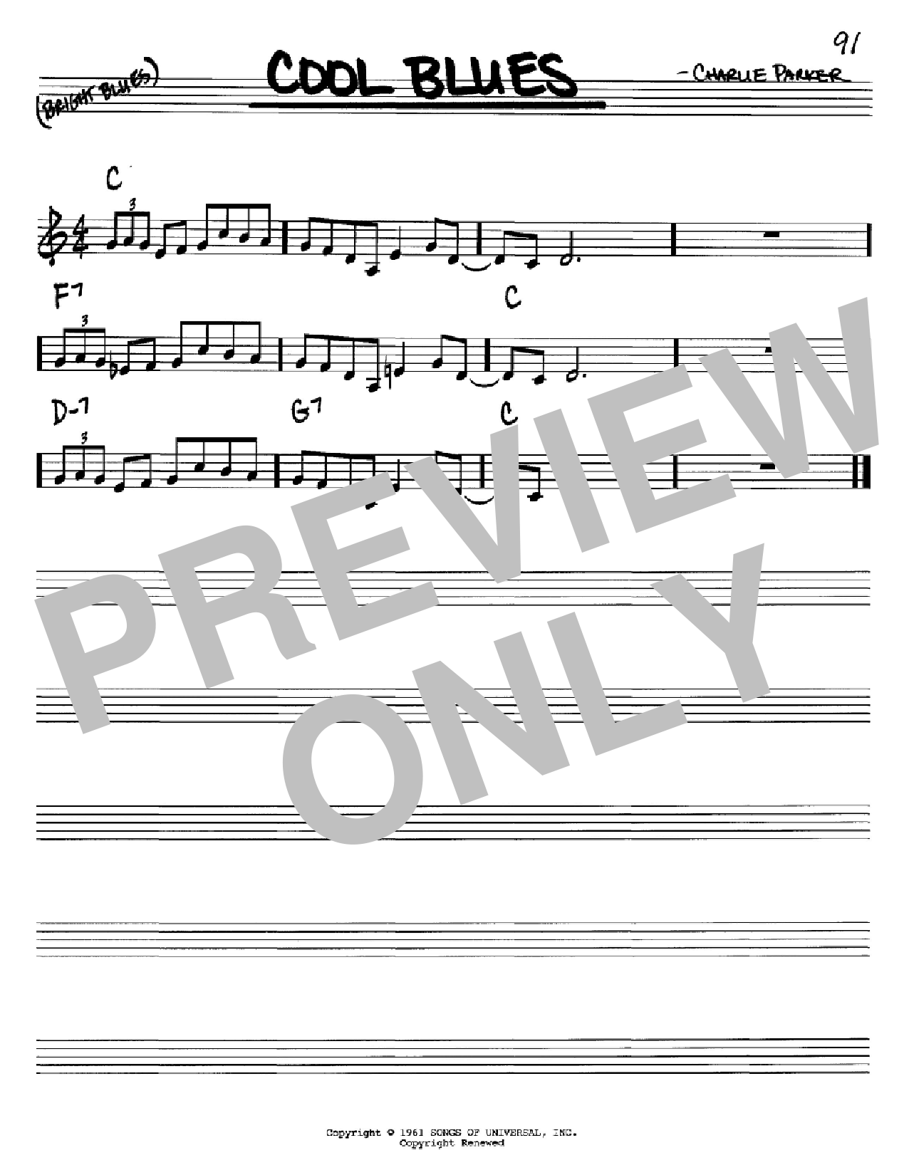 Charlie Parker Cool Blues sheet music notes and chords arranged for Alto Sax Transcription