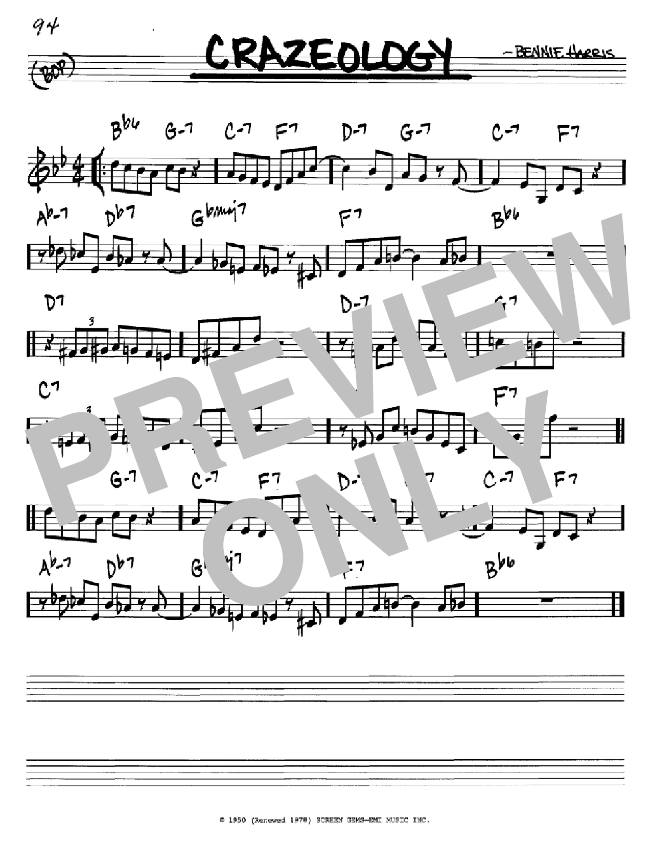 Charlie Parker Crazeology sheet music notes and chords arranged for Real Book – Melody & Chords – C Instruments