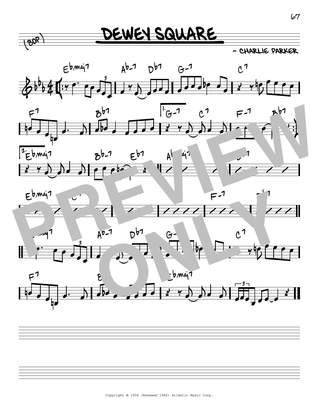 Charlie Parker Dewey Square sheet music notes and chords arranged for Transcribed Score