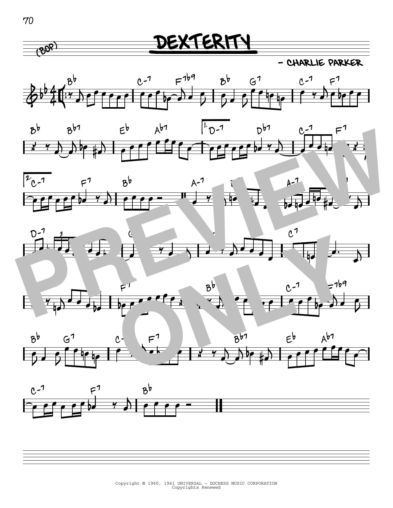 Charlie Parker Dexterity sheet music notes and chords arranged for Alto Sax Transcription