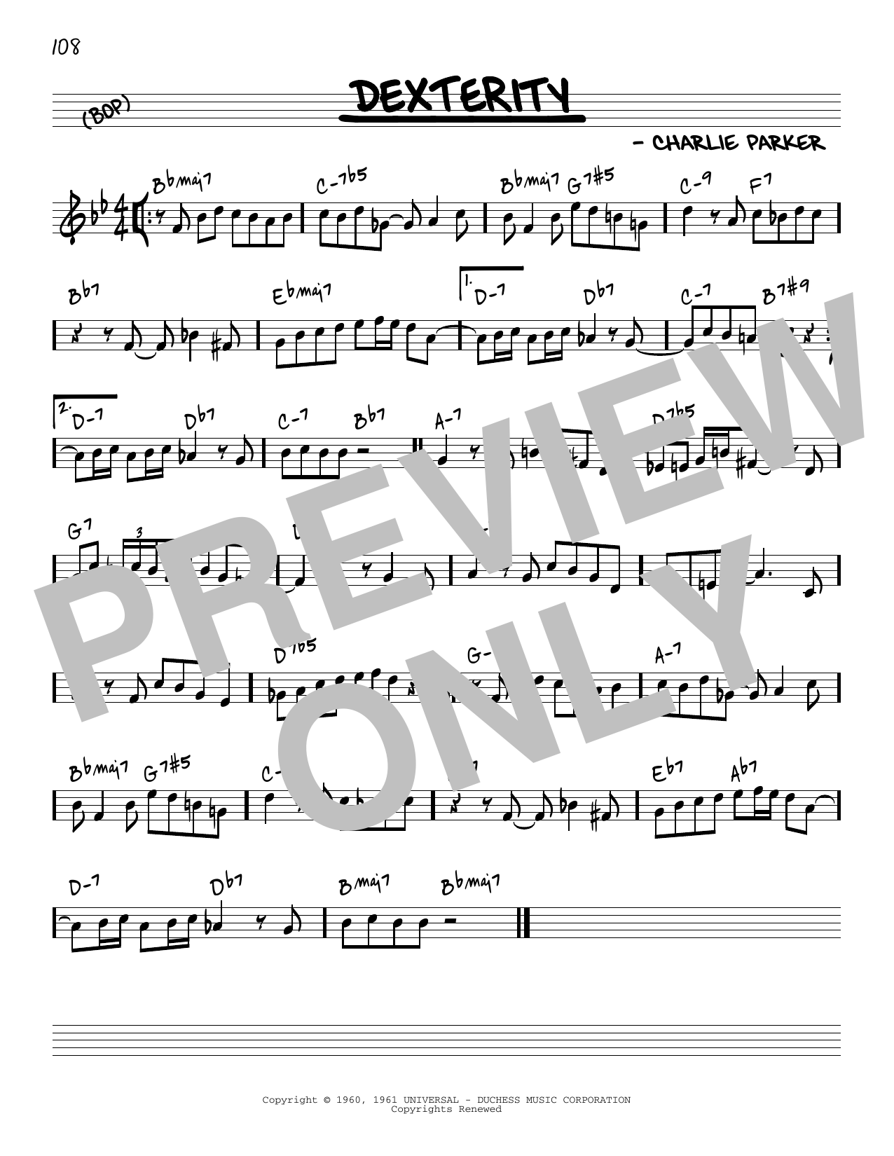 Charlie Parker Dexterity [Reharmonized version] (arr. Jack Grassel) sheet music notes and chords arranged for Real Book – Melody & Chords