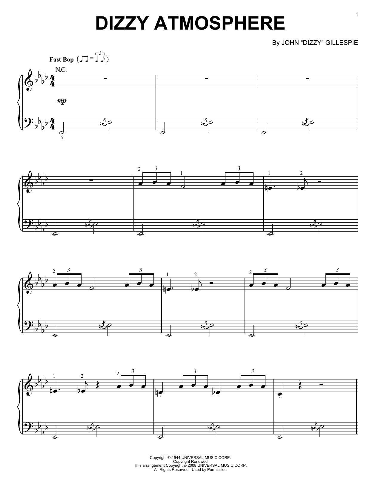 Charlie Parker Dizzy Atmosphere sheet music notes and chords arranged for Alto Sax Transcription
