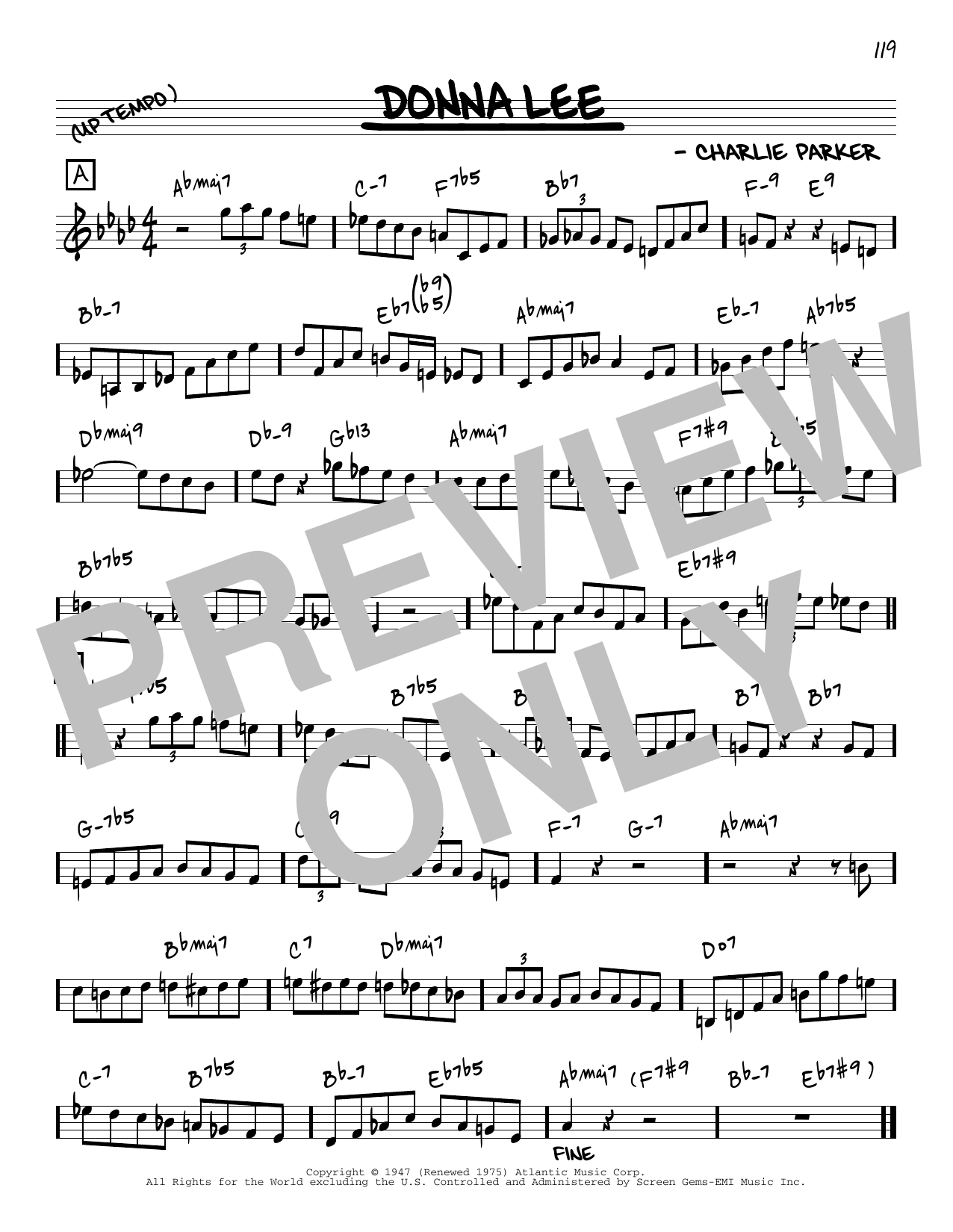 Charlie Parker Donna Lee [Reharmonized version] (arr. Jack Grassel) sheet music notes and chords arranged for Real Book – Melody & Chords